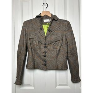 Byron Lars Brown Plaid Structured Jacket Blazer Size 8 darkacademia preppy